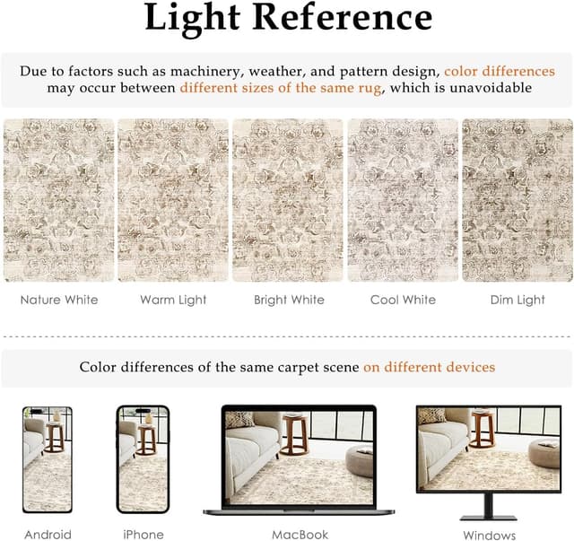 Detalle 2 de HUGEAR Vintage Beige Large Area Rug 240x300cm – non-slip, washable low pile indoor carpet