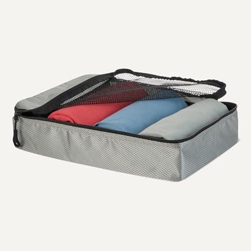 Detalle de Amazon Essentials juego de 4 cubos para viaje (2 medianos y 2 grandes) con doble cremallera y malla