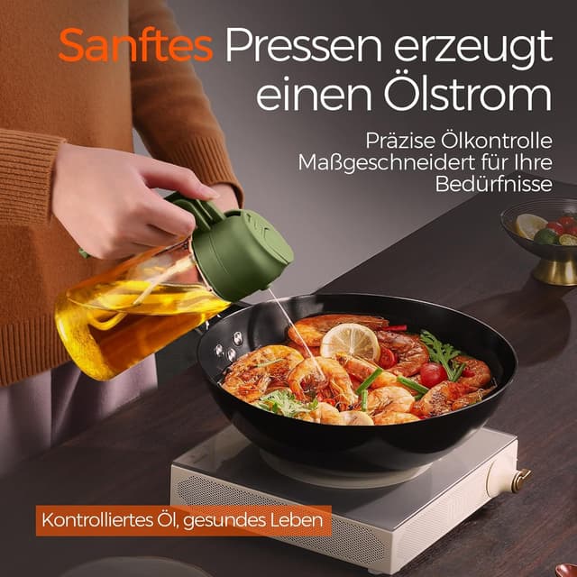 Detalle de YARRAMATE 2-in-1 Ölsprüher für Speiseöl (470 ml), lebensmittelecht – zum Sprühen oder Ausgießen