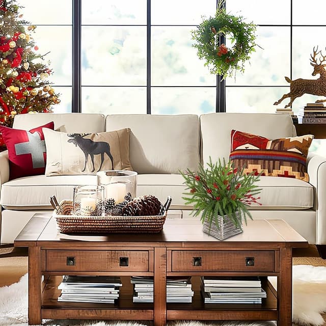 Thumbnail 6 de Arborus künstliche Weihnachtspflanze im Topf – rustikale Tischdeko mit Tannenzapfen, Beeren & Holzschale