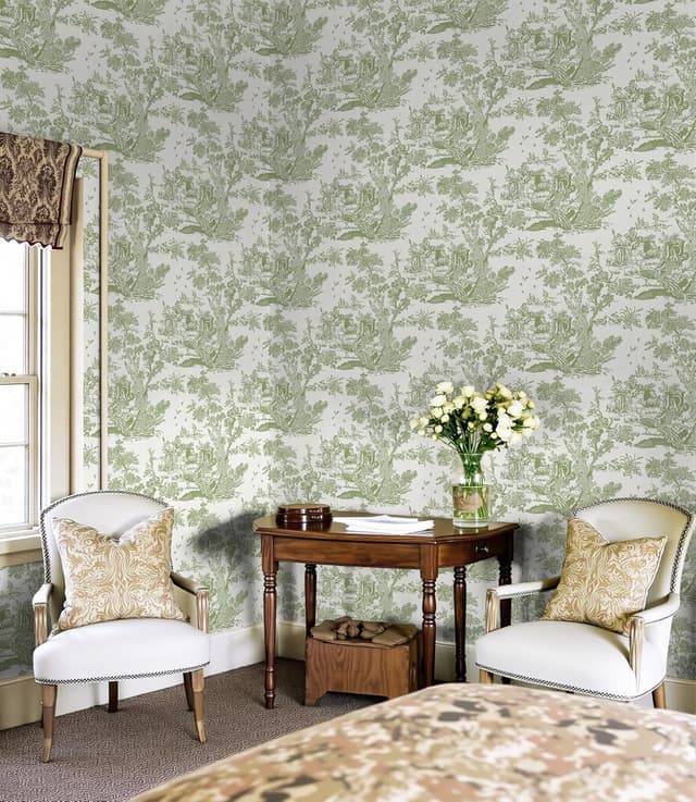 Detalle 2 de Yomshi 44 cm × 20 m selbstklebendes Vintage Vinyl-Tapetensystem in Grün (Baum & Tiere)