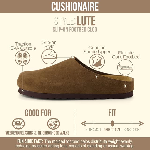 Detalle 2 de CUSHIONAIRE Lute Genuine Suede Leather Clogs for Women 👡