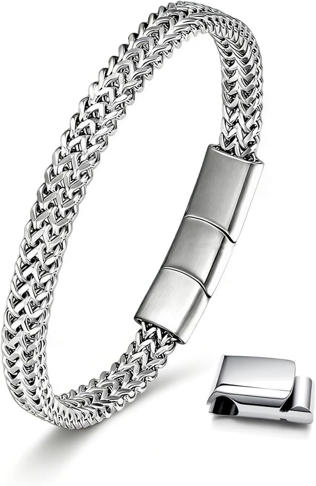 Detalle 2 de Esrael Herren-Armband aus Edelstahl Gold/Silber/Schwarz mit abnehmbarem Magnetverschluss – 7,5 bis 8 Zoll