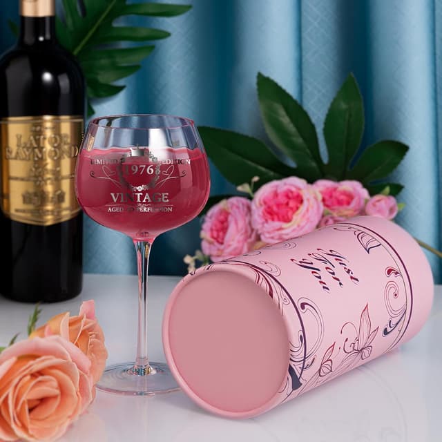 Detalle de Vintage 1976 Engraved 50th Wine Glass 16 oz