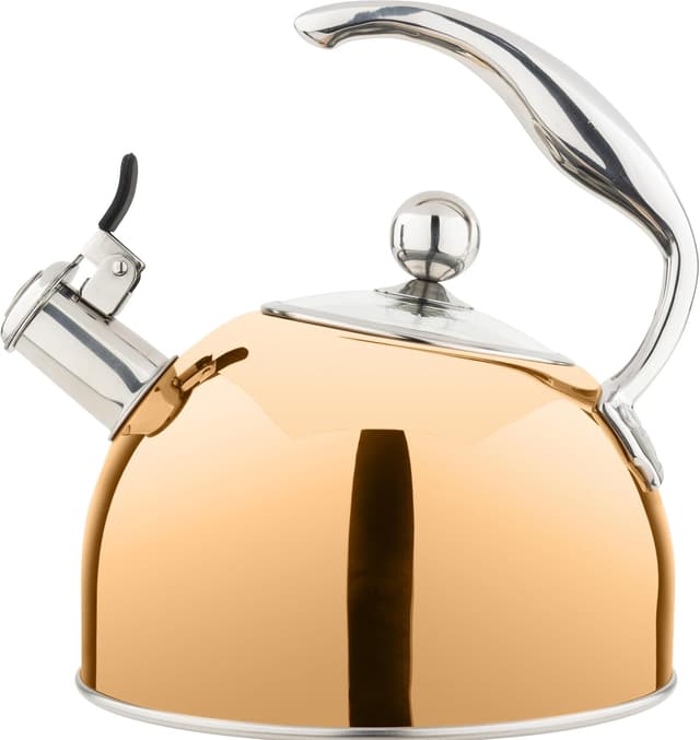 Detalle de Viking 3-Ply Stainless Steel Tea Kettle (2.6 Quart) with Tempered Glass Lid, Rose Gold