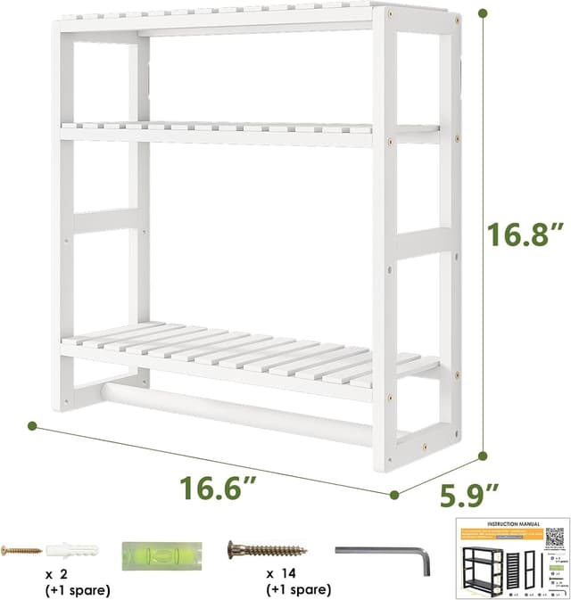 Detalle de Bamworld 3-Tier Adjustable Bamboo Over-the-Toilet Rack Shelf Storage (White)