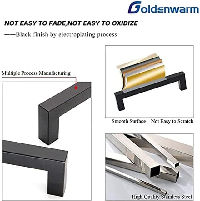 Detalle de Goldenwarm 5x Möbelgriff Schwarz 256 mm Stangengriff aus Edelstahl (Reling-/Küchengriff)