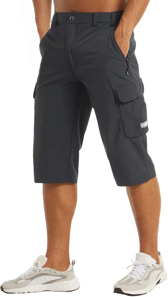 Detalle de MAGCOMSEN Men’s Quick-Dry 3/4 Gym Shorts with Zipper Pockets (Nylon/Elastane)