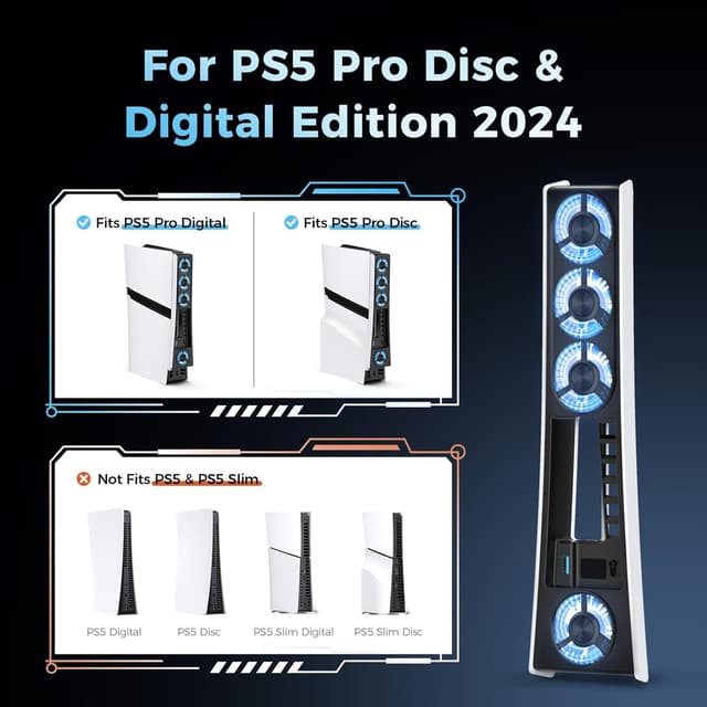 Thumbnail 1 de 4 Cooling Fan for PS5 Pro Accessories – Upgraded quiet cooler fans with adjustable speed and USB port (PS5 Pro only)