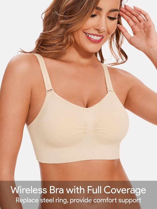 Detalle de HBselect 4er-Pack Damen-BHS ohne Bügel Seamless T-Shirt Bra / Yoga-Bustier mit herausnehmbaren Pads