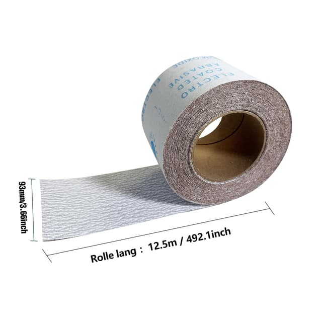 Detalle de Schleifpapier-Rolle Körnung 180 (Weiß beschichtetes Aluminiumoxid) 93 mm x 12,5 m – für Farbe, Holz & Metall