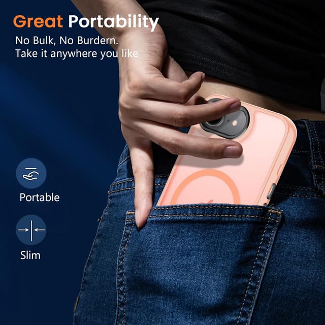 Detalle de BPOASE iPhone 16E / iPhone 17E Case with Tempered Glass Screen Protector (MagSafe-Compatible) - Ultra Slim Matte Pink