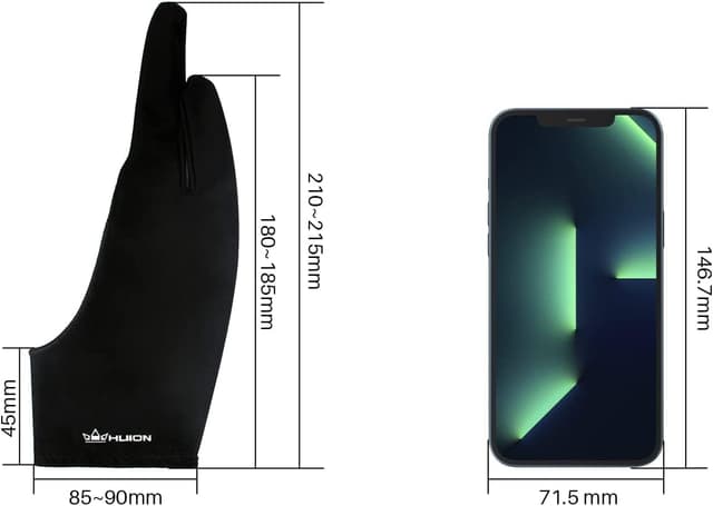 Detalle de HUION Künstler-Zeichenhandschuh für Zeichentablett & Skizzieren – Zwei-Finger-Design, elastisches Lycra, Groß