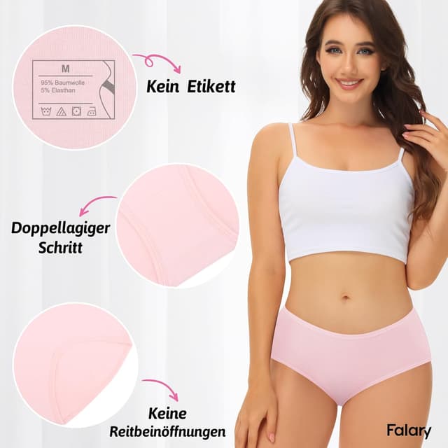 Thumbnail 2 de FALARY Damen Unterhosen im 6er-Pack aus Baumwolle (mittlere Taille) – atmungsaktive Slips mit Elasthan