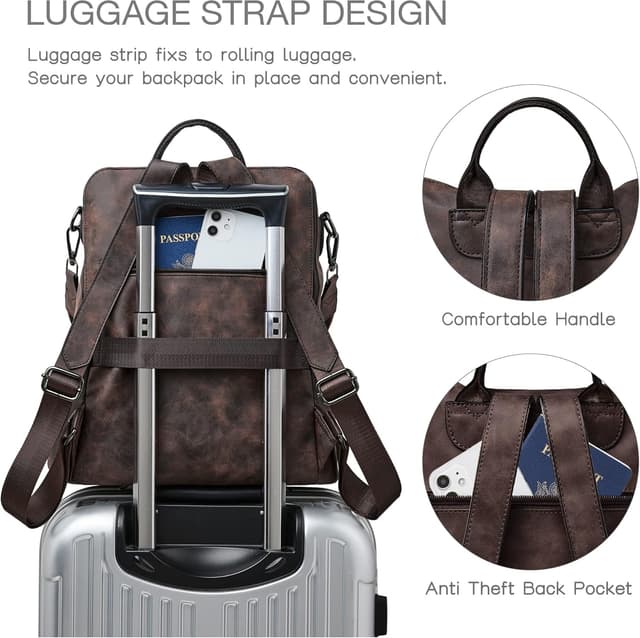 Detalle 2 de Shrrie Backpack Purse for Women – Convertible faux leather travel backpack & shoulder bag