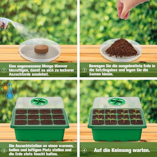 Detalle 2 de Halatool Zimmergewächshaus Anzuchtkasten-Set mit 48 Zellen (4-teilig) und 50 Kokos-Quelltabletten