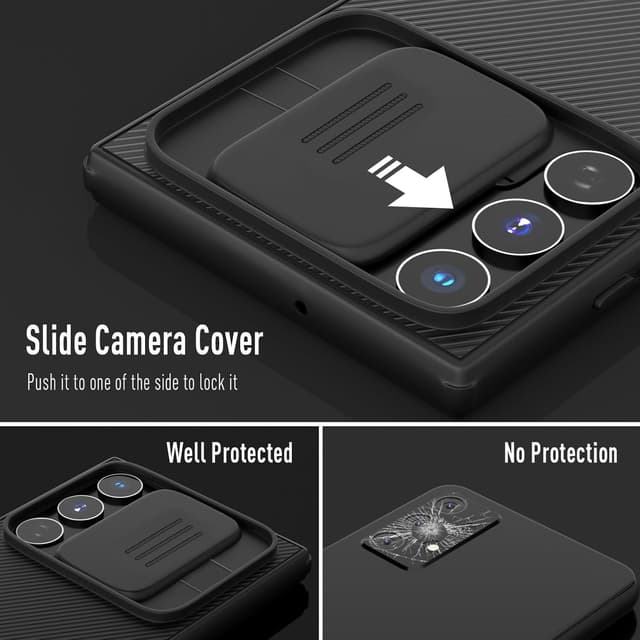 Detalle de XTCASE Cover scorrevole per Samsung Galaxy S25 Ultra 5G con protezione fotocamera, rigida antiurto e anti-graffio, nera