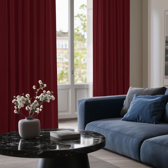 Detalle de Deconovo Verdunkelungsvorhang mit Ösen (2er-Set) – Thermo-Blackout für Wohnzimmer & Schlafzimmer, 290x140 cm, Rot