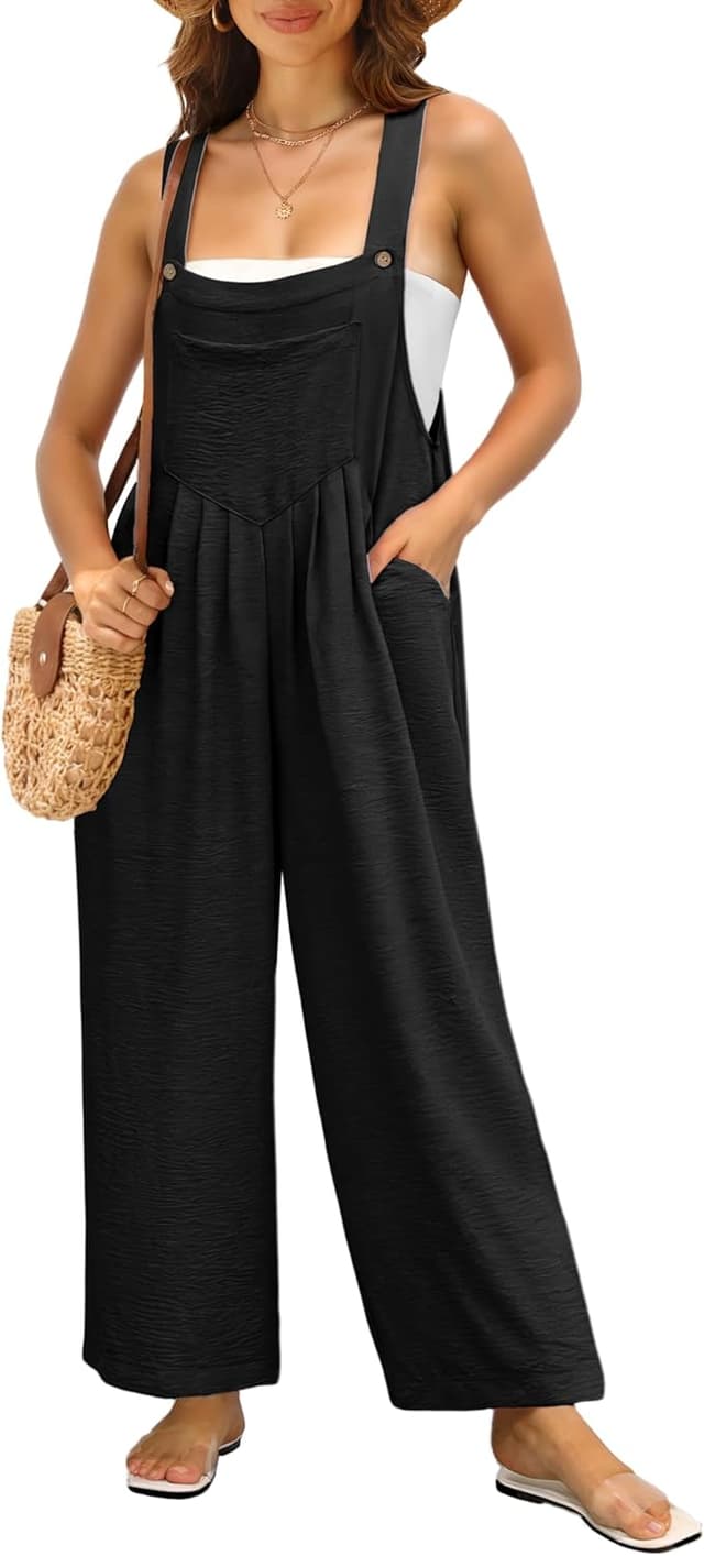 Detalle de IWOLLENCE Damen-Latzhose Sommer mit verstellbaren Trägern und Holzknöpfen