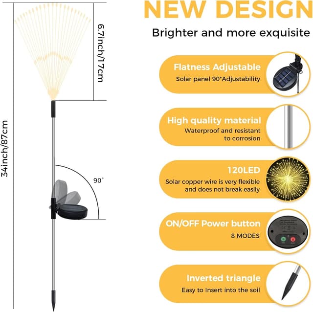 Detalle 2 de CNMTCCO Solar Firework Garden Lights 120 LED 🌳