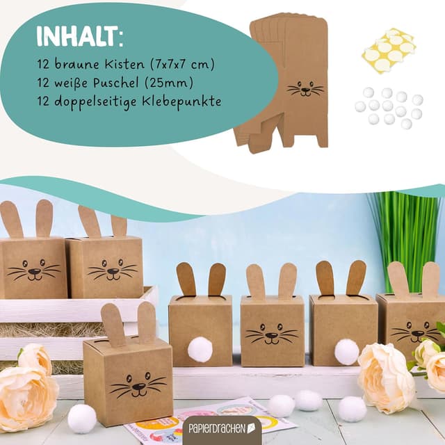 Thumbnail 5 de Papierdrachen 12 Osterhasenboxen naturbraun