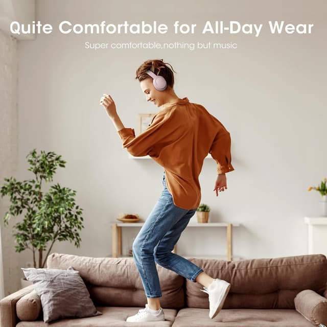 Detalle de DOQAUS Bluetooth Over-Ear Headphones (Pink) with Bluetooth 5.3, 90H playtime and mic