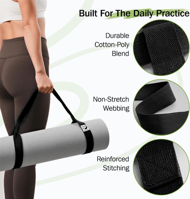 Detalle de Slim Panda adjustable yoga mat carry straps (cotton) – strap sling with loop, yoga mat not included