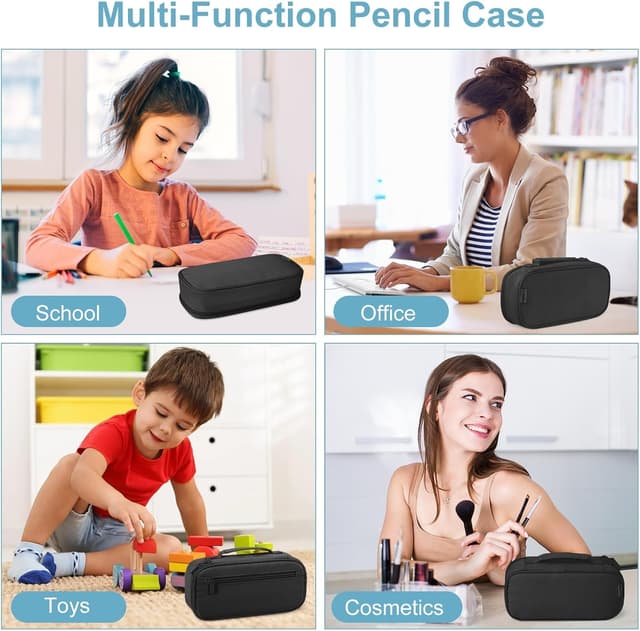 Detalle de Betarami Black Pencil Case with Handle – large portable stationery pouch for home, school & office