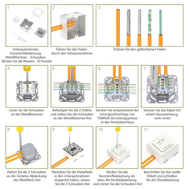 Detalle de VCELINK Prise réseau RJ45 Cat6A FTP blindée à 2 ports, montage mural en saillie ou encastré, blanc