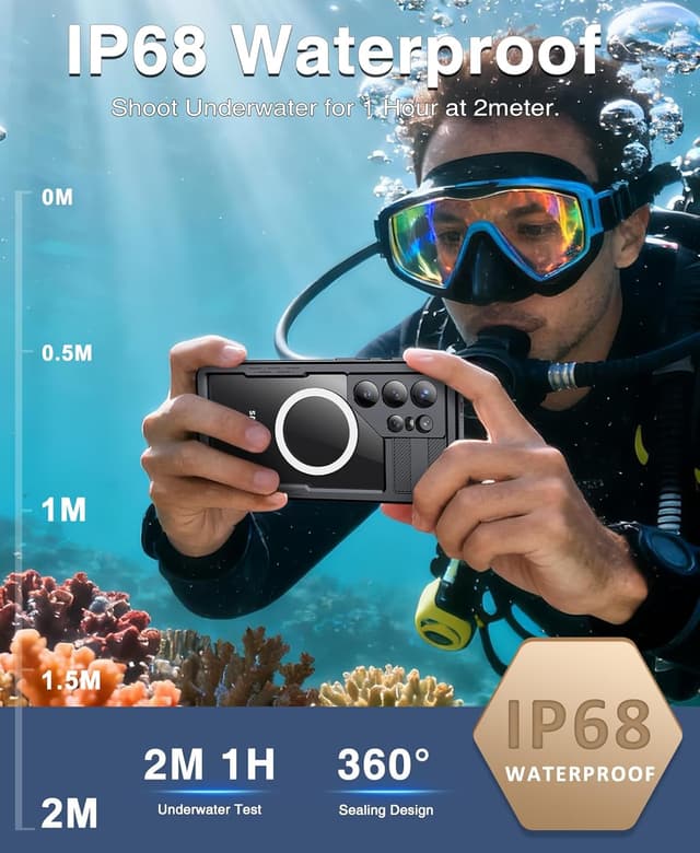 Detalle de Beeasy for Samsung Galaxy S26 Ultra waterproof case with MagSafe, built-in screen protector and camera lens cover (IP68, shockproof)