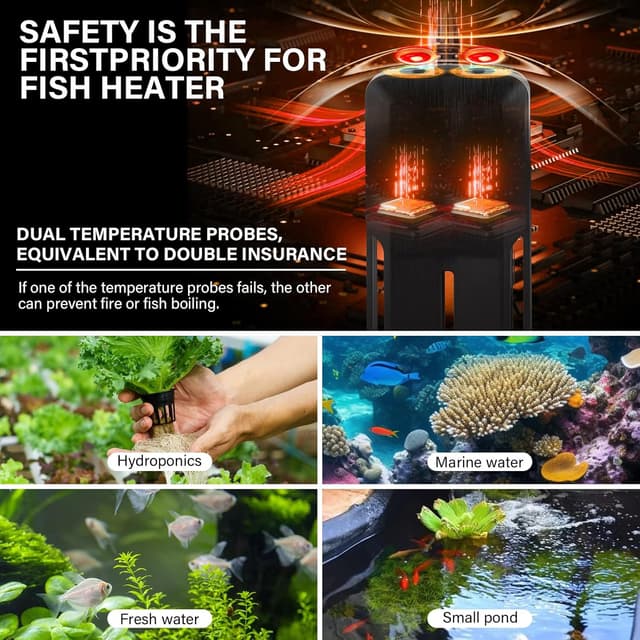 Thumbnail 6 de hygger Submersible Aquarium Heater 500W digital thermostat for 220–510 L fish tanks