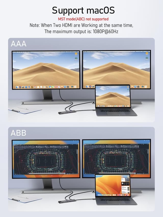 Detalle 2 de Aluminium USB-C Docking Station mit Dual-HDMI, Gigabit Ethernet, 1000 Mbps, 100 W PD und SD/TF – USB-C Hub 2 HDMI