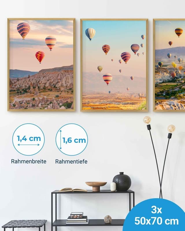 Detalle de PHOTOLINI Bilderrahmen 50x70 Gold im 3er-Set (Holz/MDF, Acrylglas) zum Aufhängen