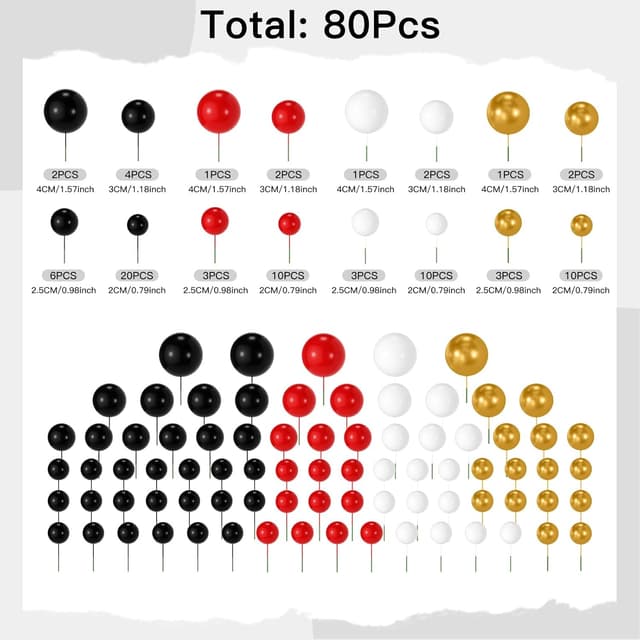 Detalle 2 de NACHLYNN 80 Tortendeko-Kugeln (Schwarz, Rot, Weiß, Gold) – Mini-Ballon-/Cake-Balls für Kuchen & Desserts