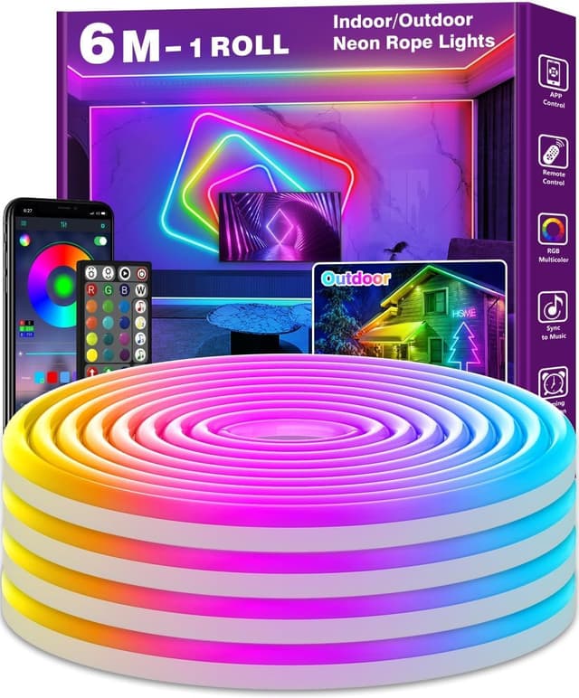 Detalle de AHRLHR 30m Waterproof Neon Rope Lights (IP68) – Flexible RGB LED strip with app & remote, music sync for outdoor or indoor