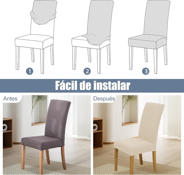 Thumbnail 3 de SUKAIKEQA fundas elásticas para sillas 4 pzas Beige