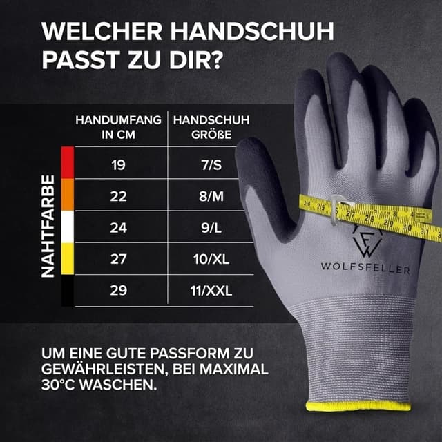 Detalle 2 de WOLFSFELLER Premium Arbeitshandschuhe Herren Gr. 9 – 5 Paar mit langlebiger Nitril-Beschichtung