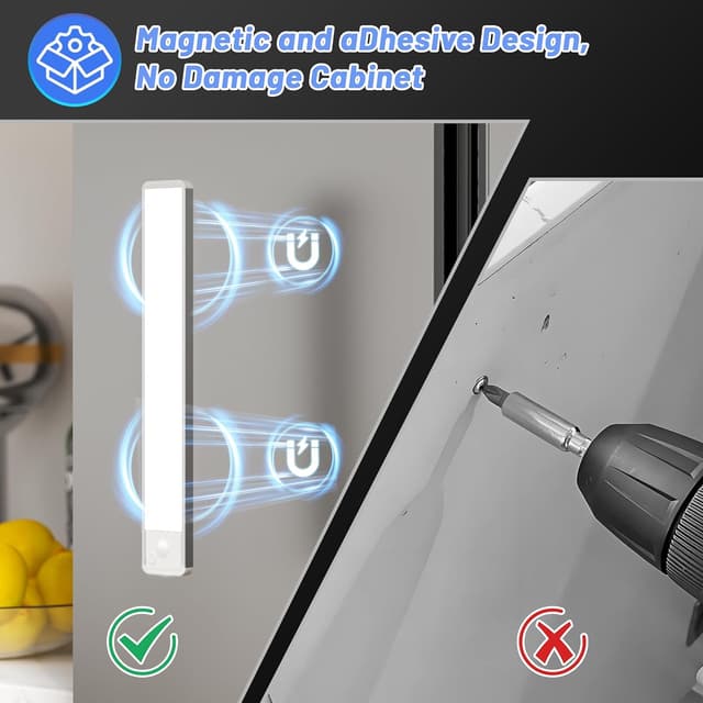 Detalle de GWULC under-cabinet LED kitchen lights (20cm) with motion sensor, USB-C rechargeable — 5 pack