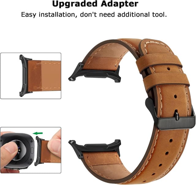 Detalle de Tasikar Genuine Leather Band for Samsung Galaxy Watch Ultra 47mm (20mm) – Compatible leather watch strap with quick release pins