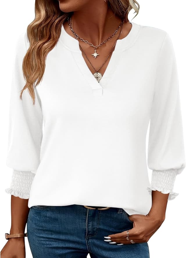 Detalle de Rapbin Damen Bluse mit 3/4-Ärmeln, V-Ausschnitt & Blumenmuster – Tunika-Look für Sommer und Übergang