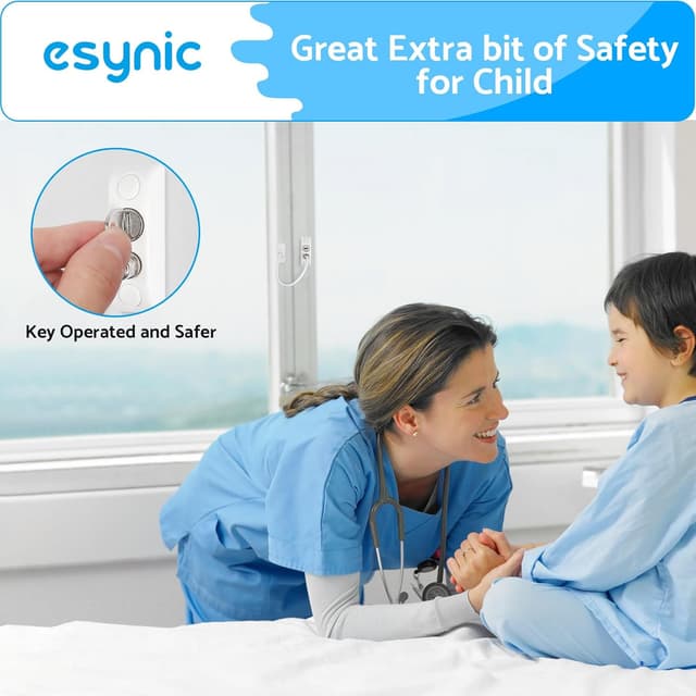 Detalle de eSynic 6 Pack Window Locks for UPVC Windows – Lockable Cable Restrictors with Keys and Screws (Child Safety)