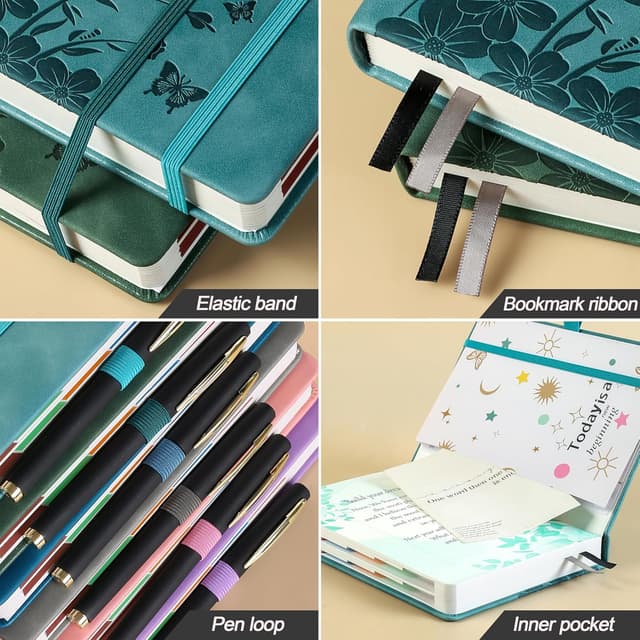 Detalle de HwxBen Academic Diary 2026–2027 A5 Day to Page Teal Hardback Planner with Pen Holder