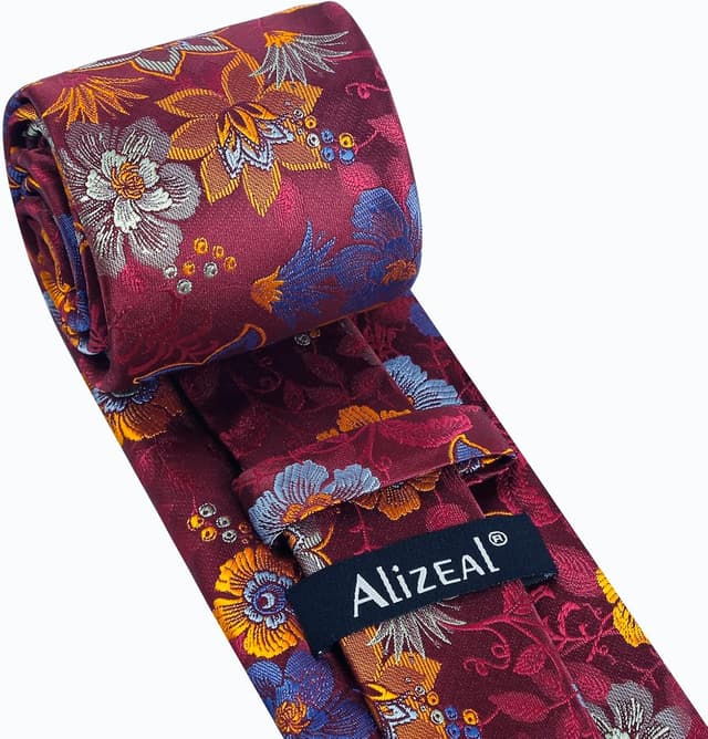 Detalle 2 de Alizeal men’s flower pattern tie and pocket square set (classic casual for wedding and parties)