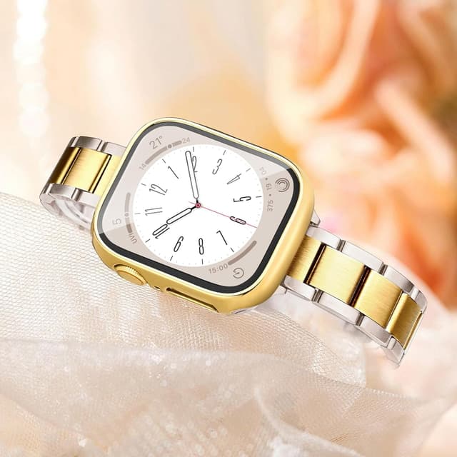 Detalle 2 de G-ficu Slim Metal Straps with Case for 40mm–44mm Apple Watch (women’s stainless steel band with screen protector)