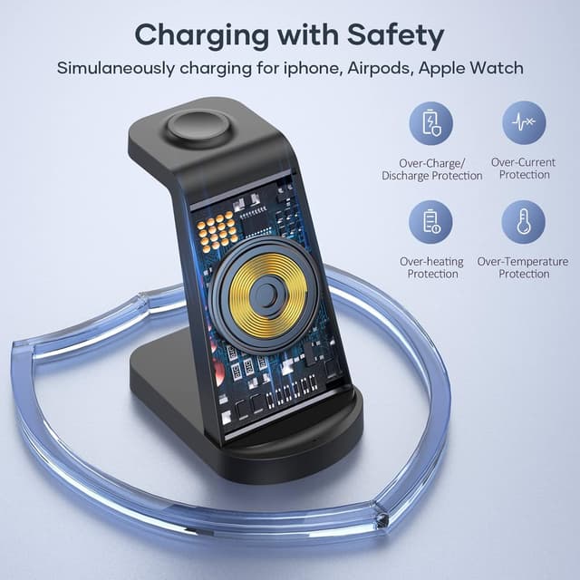 Detalle de CKCN 3 in 1 Wireless Charging Station (phone, Apple Watch & AirPods)