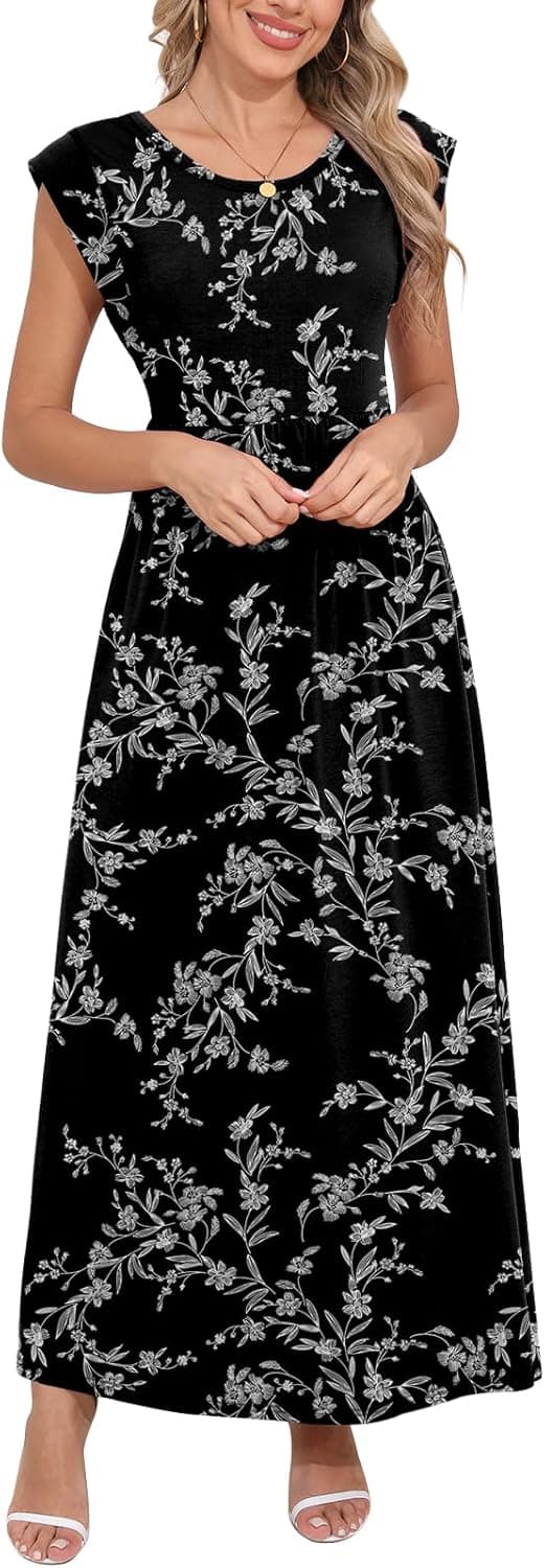 Detalle 2 de DB MOON Women’s 2026 Empire Waist Maxi Dress with Pockets (Cap Sleeve Sundress)