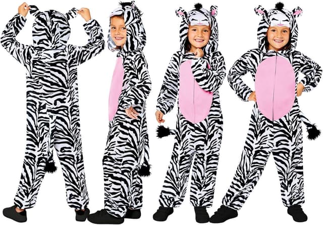 Detalle de (PKT) Child Zebra All In One Kostüm (8–10 Jahre) – Einteiler/Overall im Zebra-Look