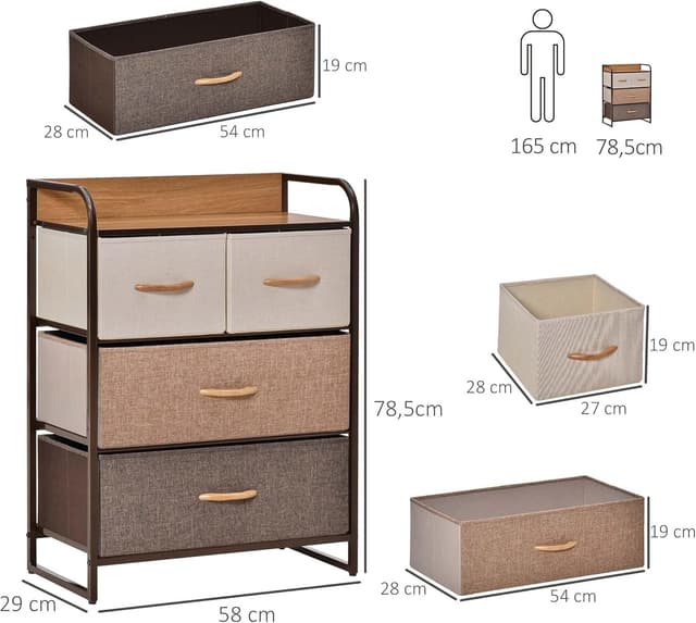 Detalle 1 de HOMCOM Commode 4 tiroirs Lin MDF métal