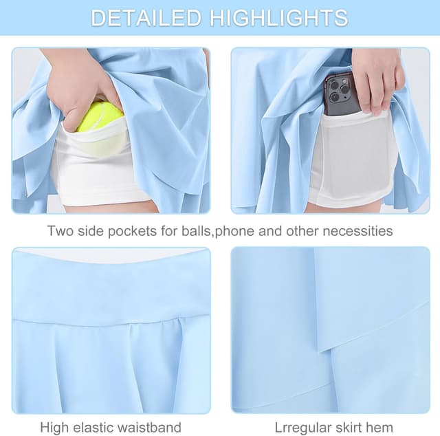 Detalle 2 de Bezioner Girls Pleated Tennis Skirt with Built-in Shorts, High Waist Skorts (Nylon & Spandex)