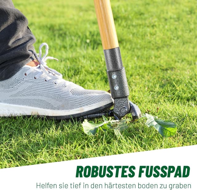 Detalle 2 de Ormalla Unkrautstecher mit 1,1 m Stiel – Löwenzahn-Entferner mit Bambusgriff und 4 Metallkrallen